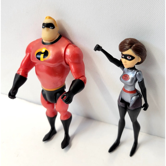 Disney Pixar Incredibles Mr Incredible & Elastigirl Action Figures Jakks Set Lot - Picture 2 of 9